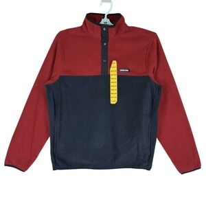 Lands End Men's Fleece Pullover Sweatshirt Size M Henley Mock Neck Red/Blue NWOT